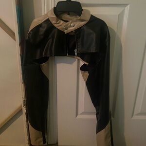 Fashion Nova Black and Tan Leather Jacket
